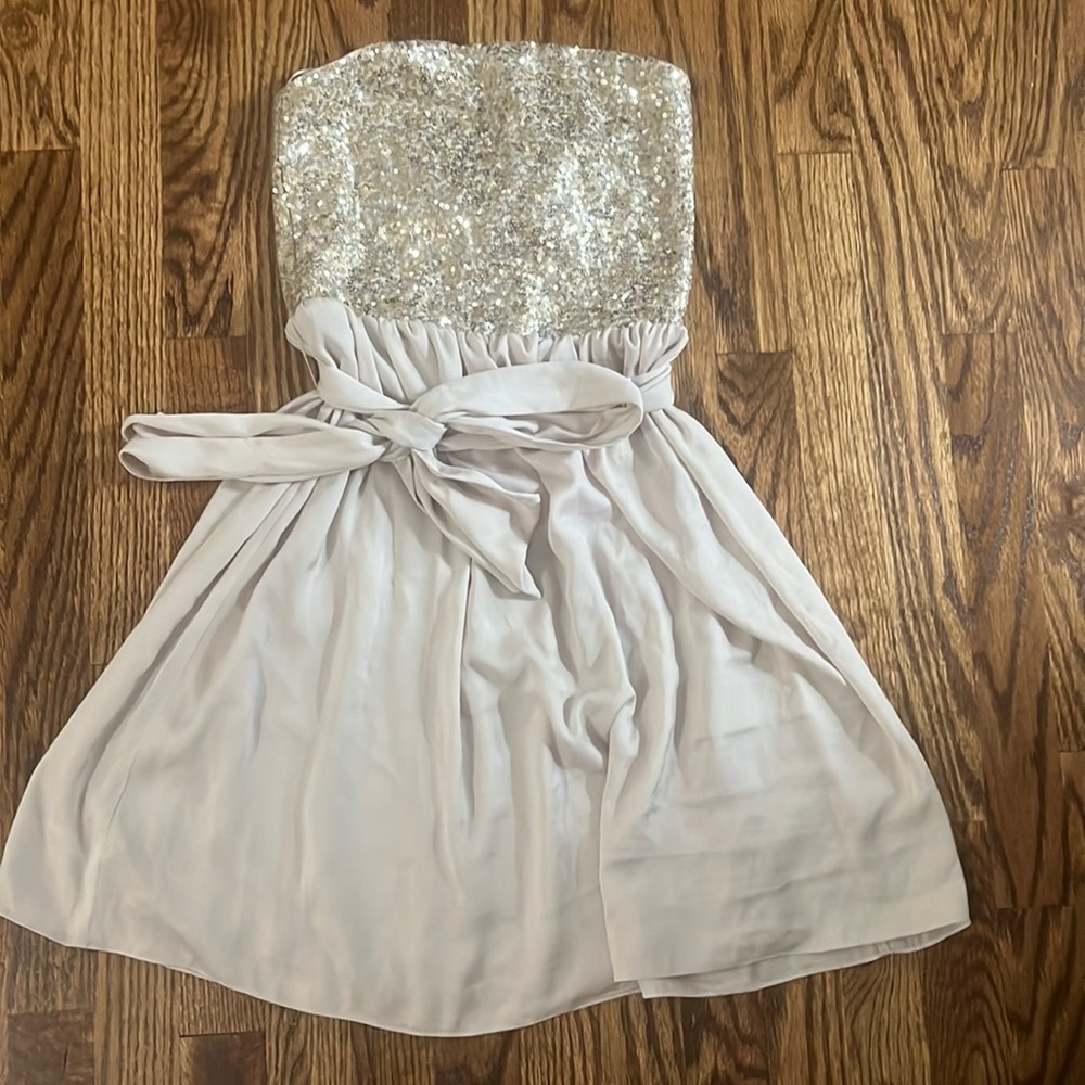Women’s Rebecca Taylor strapless sequence beige dress